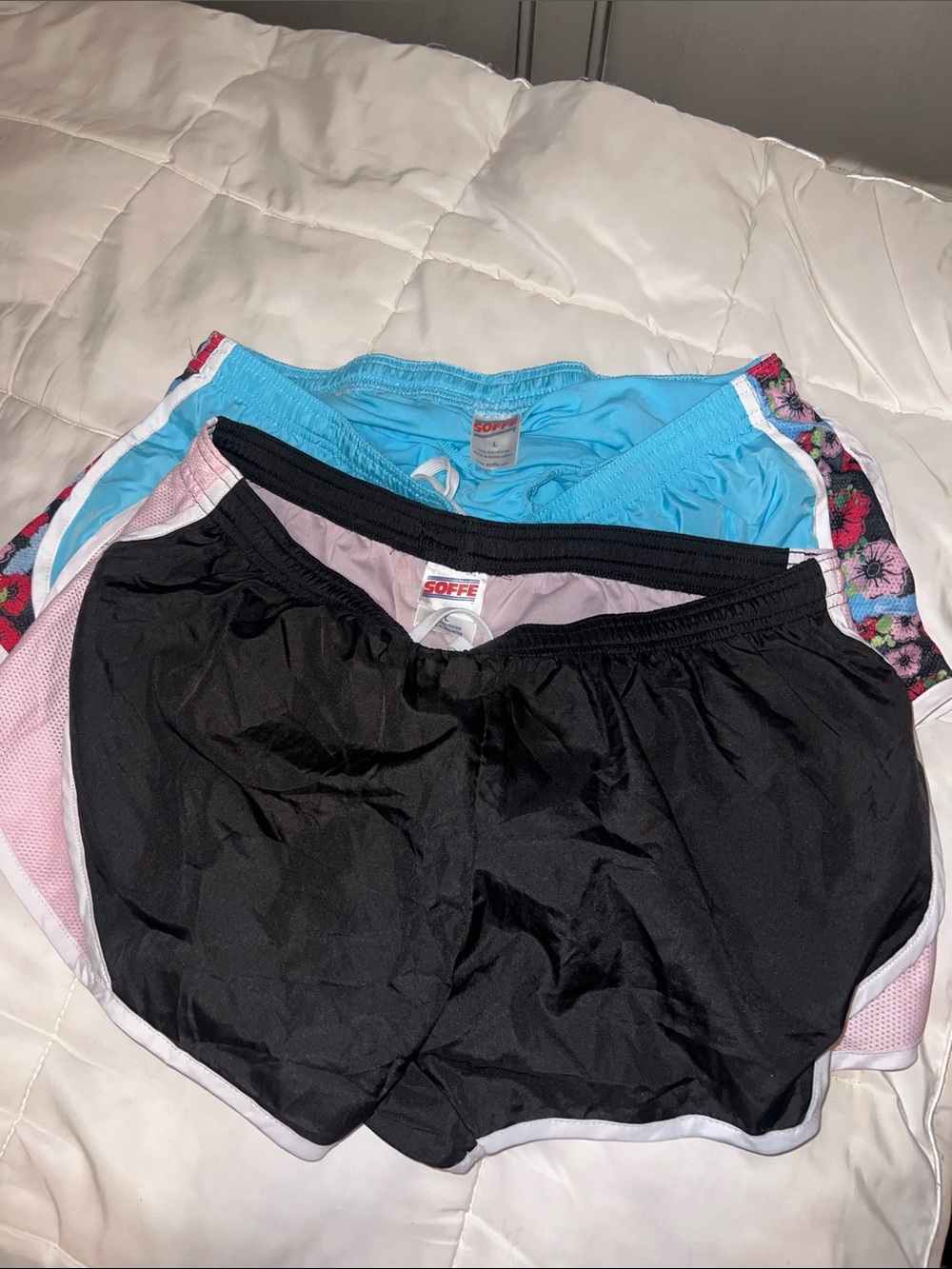 Soffe Light Blue Women's Athletic Shorts with White Trim